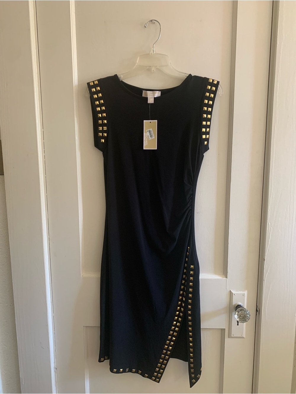Michael Khors Long Black Dress with Gold Studs-NWT